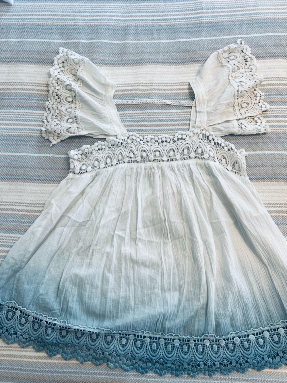 New! POL White Lace-Trim Gauze Blouse & Jean Shorts Set - Picture 6 of 6